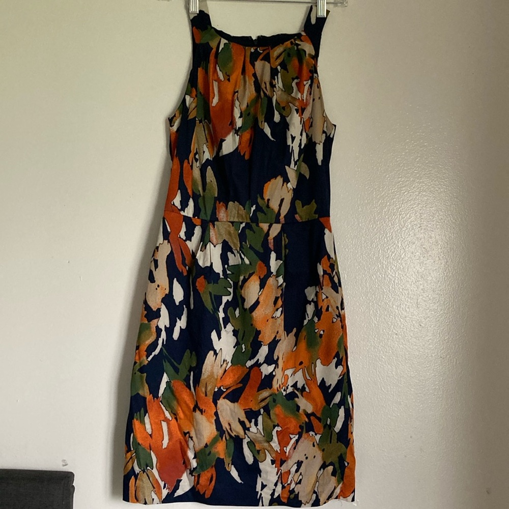 212 Collection Black and Orange Sheath Dress Halter Midi
